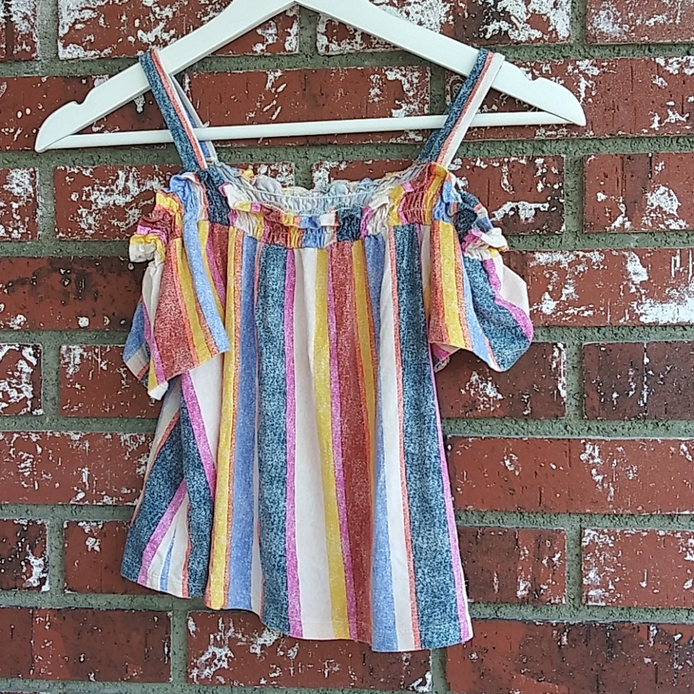Girl Cold Shoulder Rayon Rainbow top Size 7-8